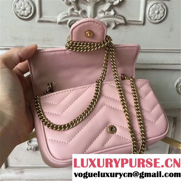 Gucci GG Marmont Matelassé 2.0 Mini Chain Shoulder Bag 17cm Calfskin Leather Fall Winter 2017 Collection Light Pink
