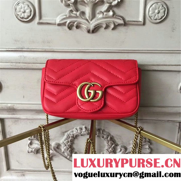 Gucci GG Marmont Matelassé 2.0 Mini Chain Shoulder Bag 17cm Calfskin Leather Fall Winter 2017 Collection Red