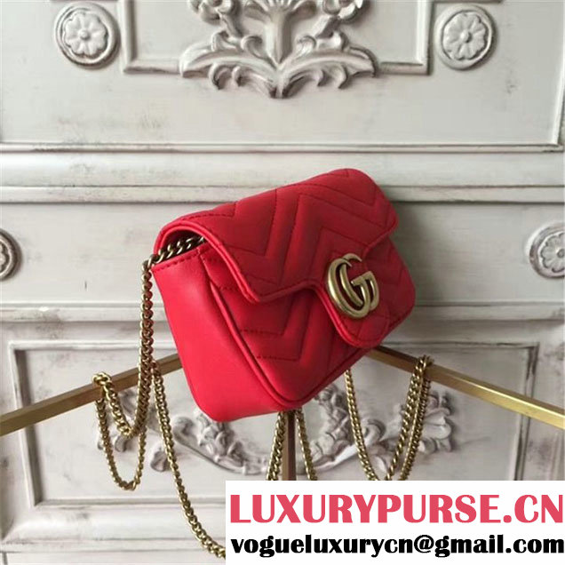 Gucci GG Marmont Matelassé 2.0 Mini Chain Shoulder Bag 17cm Calfskin Leather Fall Winter 2017 Collection Red