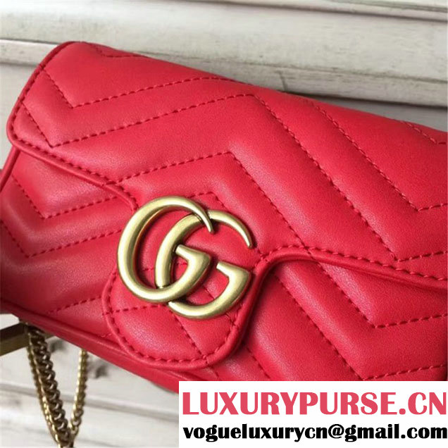 Gucci GG Marmont Matelassé 2.0 Mini Chain Shoulder Bag 17cm Calfskin Leather Fall Winter 2017 Collection Red