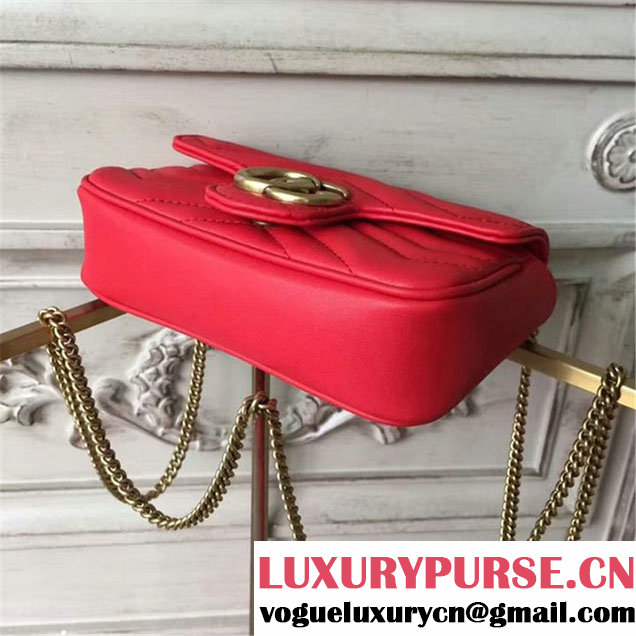 Gucci GG Marmont Matelassé 2.0 Mini Chain Shoulder Bag 17cm Calfskin Leather Fall Winter 2017 Collection Red
