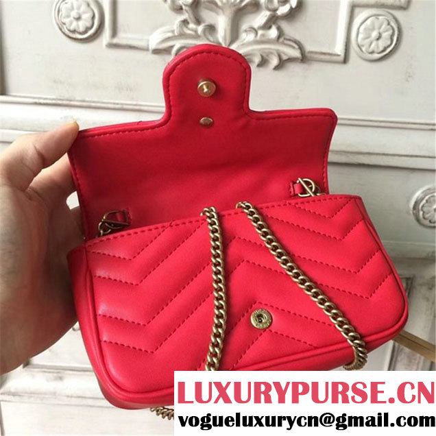 Gucci GG Marmont Matelassé 2.0 Mini Chain Shoulder Bag 17cm Calfskin Leather Fall Winter 2017 Collection Red