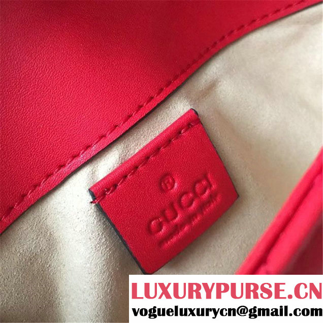 Gucci GG Marmont Matelassé 2.0 Mini Chain Shoulder Bag 17cm Calfskin Leather Fall Winter 2017 Collection Red