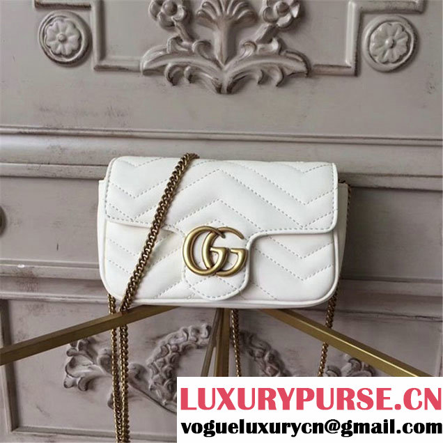 Gucci GG Marmont Matelassé 2.0 Mini Chain Shoulder Bag 17cm Calfskin Leather Fall Winter 2017 Collection White