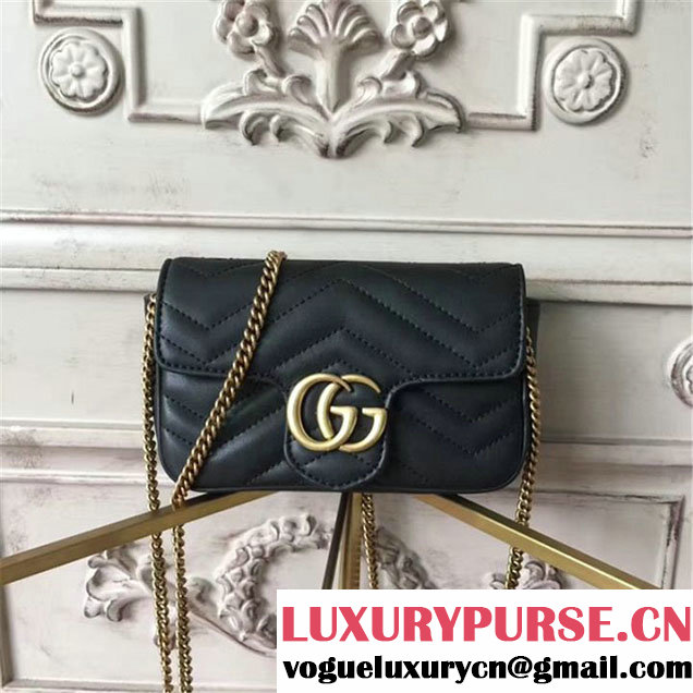 Gucci GG Marmont Matelassé 2.0 Mini Chain Shoulder Bag 17cm Calfskin Leather Fall Winter 2017 Collection Black