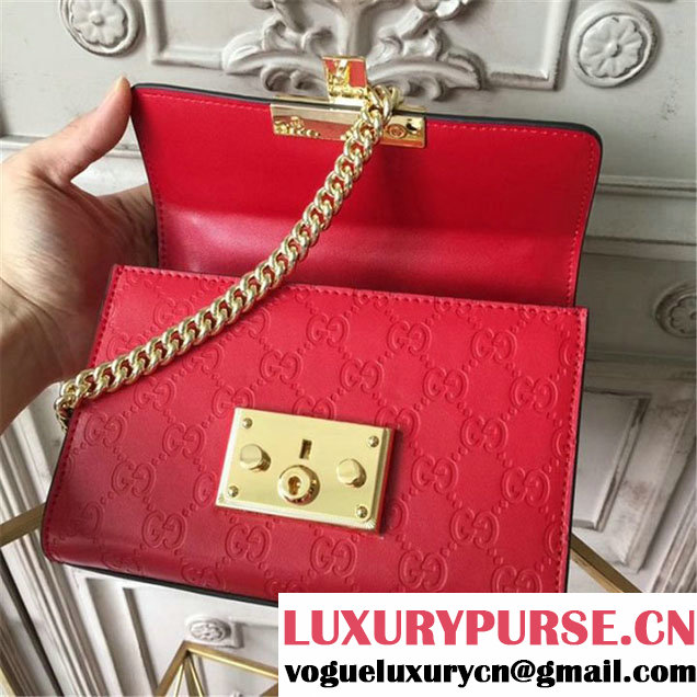 Gucci Padlock GG Signature Shoulder Mini Bag Calfskin Leather Fall Winter 2017 Collection Red