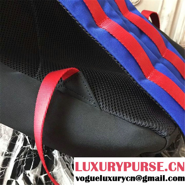 Gucci Technical Canvas Backpack Bag 28cm Spring Summer 2017 Collection Black with Blue and Red