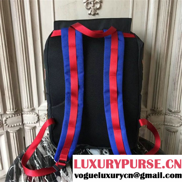 Gucci L'Aveugle Par Amour Techno Backpack with Tiger and Flowers Bag Technical Canvas 28cm Spring Summer 2017 Collection Black