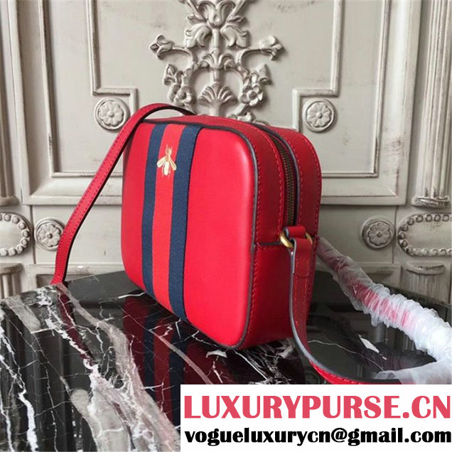 Gucci Original GG Web Canvas Camera Bag 23cm Spring Summer 2017 Collection Red