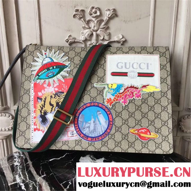 Gucci Spaceship Patches Courier Computer Bag 35cm Spring Summer 2017 Collection Beige