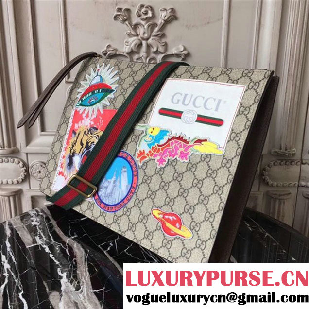 Gucci Spaceship Patches Courier Computer Bag 35cm Spring Summer 2017 Collection Beige
