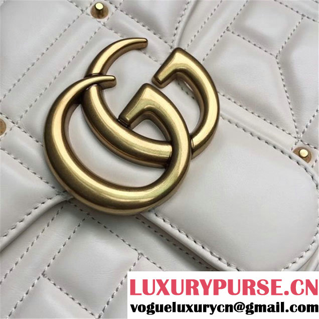 Gucci GG Marmont Matelasse Pearl Studded Bag Calfskin Leather 31cm Spring Summer 2017 Collection White