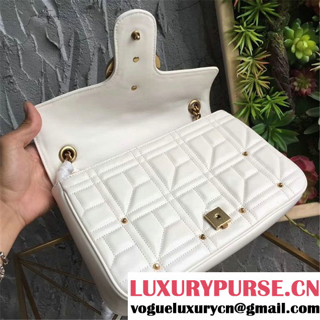 Gucci GG Marmont Matelasse Pearl Studded Bag Calfskin Leather 31cm Spring Summer 2017 Collection White