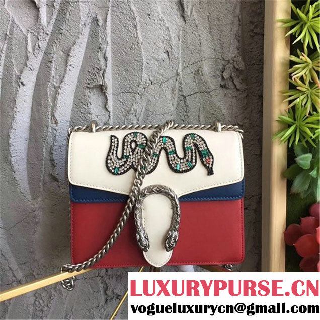 Gucci Dionysus Mini 20cm Shoulder Bag Snake Crystal-Embroidered Gold Hardware Spring Summer 2017 Collection White Hibiscus Red Blue