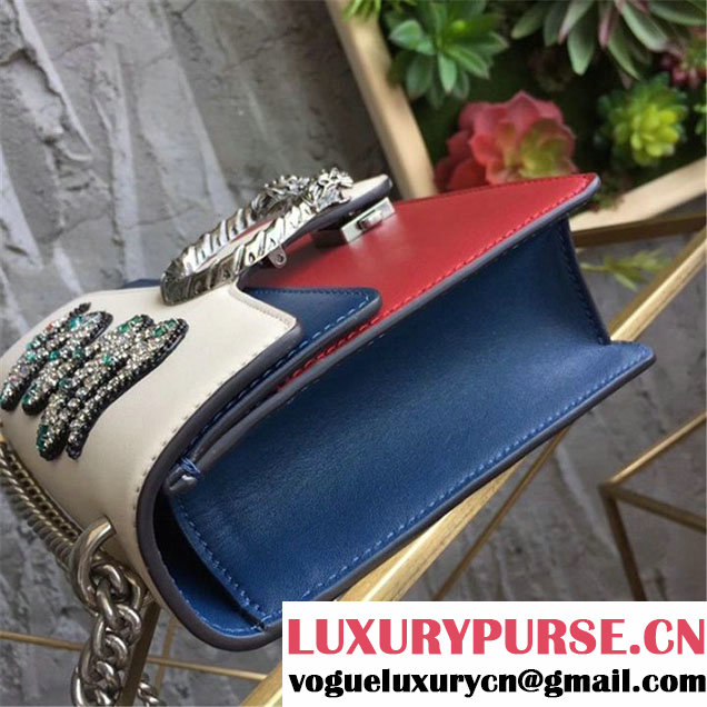 Gucci Dionysus Mini 20cm Shoulder Bag Snake Crystal-Embroidered Gold Hardware Spring Summer 2017 Collection White Hibiscus Red Blue
