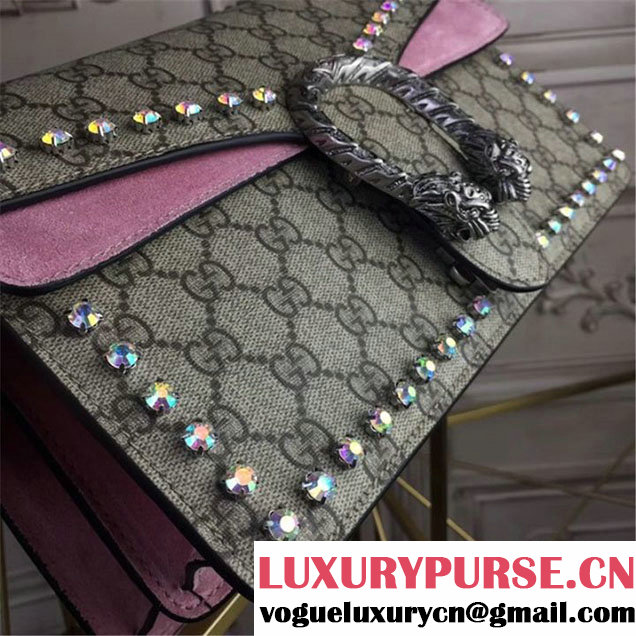 Gucci Dionysus GG Supreme Crystal-Embellished Chain Shoulder 28cm Bag Spring Summer 2017 Collection Light Pink