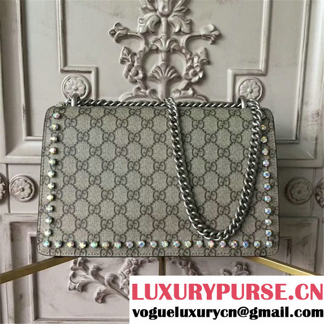 Gucci Dionysus GG Supreme Crystal-Embellished Chain Shoulder 28cm Bag Spring Summer 2017 Collection Light Pink