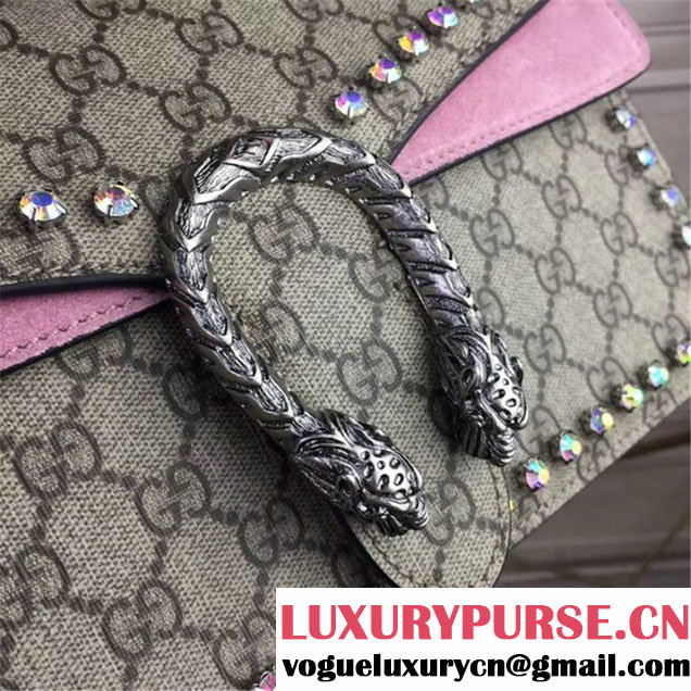 Gucci Dionysus GG Supreme Crystal-Embellished Chain Shoulder 28cm Bag Spring Summer 2017 Collection Light Pink