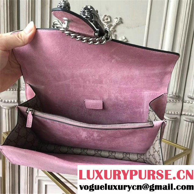 Gucci Dionysus GG Supreme Crystal-Embellished Chain Shoulder 28cm Bag Spring Summer 2017 Collection Light Pink