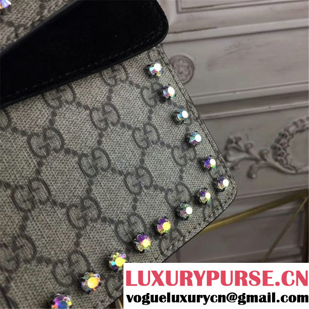 Gucci Dionysus GG Supreme Crystal-Embellished Chain Shoulder 28cm Bag Spring Summer 2017 Collection Black