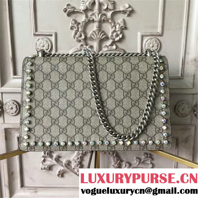 Gucci Dionysus GG Supreme Crystal-Embellished Chain Shoulder 28cm Bag Spring Summer 2017 Collection Black