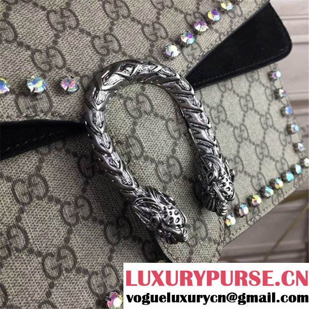 Gucci Dionysus GG Supreme Crystal-Embellished Chain Shoulder 28cm Bag Spring Summer 2017 Collection Black