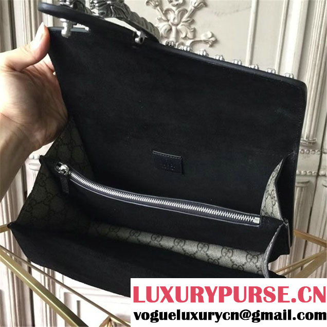 Gucci Dionysus GG Supreme Crystal-Embellished Chain Shoulder 28cm Bag Spring Summer 2017 Collection Black