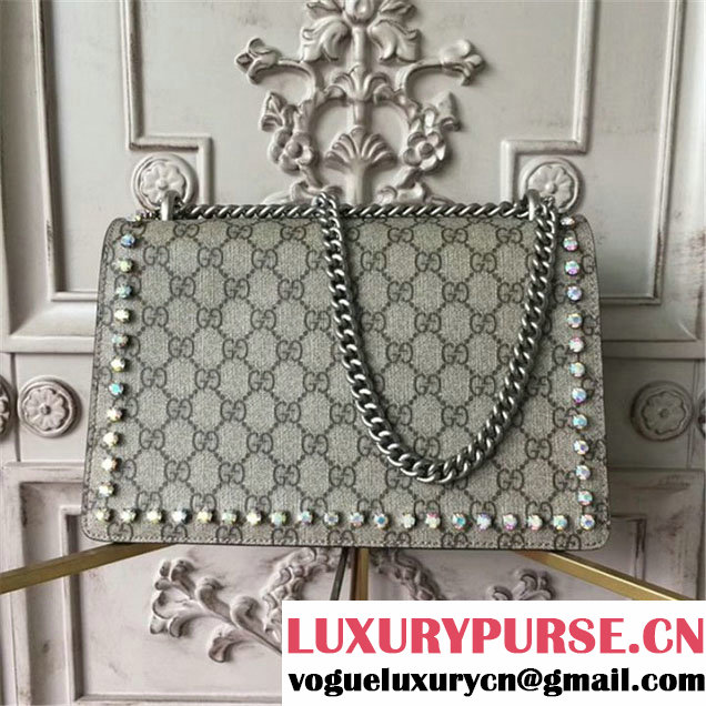 Gucci Dionysus GG Supreme Crystal-Embellished Chain Shoulder 28cm Bag Spring Summer 2017 Collection Red