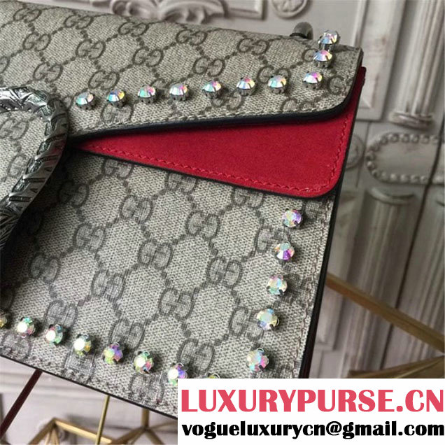 Gucci Dionysus GG Supreme Crystal-Embellished Chain Shoulder 28cm Bag Spring Summer 2017 Collection Red