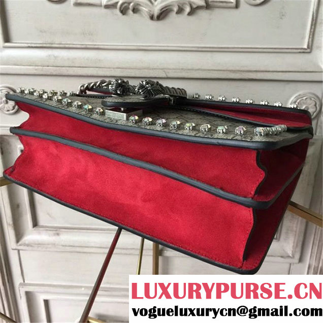 Gucci Dionysus GG Supreme Crystal-Embellished Chain Shoulder 28cm Bag Spring Summer 2017 Collection Red