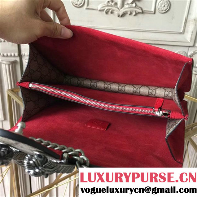Gucci Dionysus GG Supreme Crystal-Embellished Chain Shoulder 28cm Bag Spring Summer 2017 Collection Red