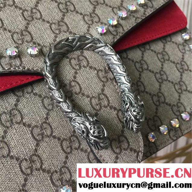 Gucci Dionysus GG Supreme Crystal-Embellished Chain Shoulder 28cm Bag Spring Summer 2017 Collection Red
