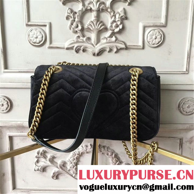 Gucci Crystal Flower Embroidered Velvet GG Marmont 23cm Shoulder Bag Pre-Fall 2017 Collection Black