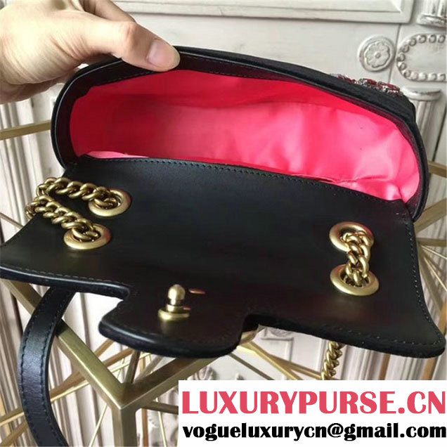 Gucci Crystal Flower Embroidered Velvet GG Marmont 23cm Shoulder Bag Pre-Fall 2017 Collection Black