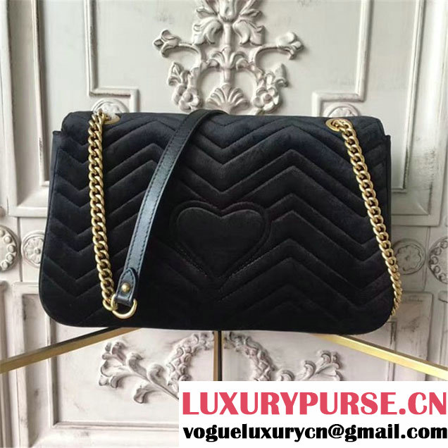 Gucci Loved Floral Embroidered Velvet GG Marmont 32cm Shoulder Bag Pre-Fall 2017 Collection Black