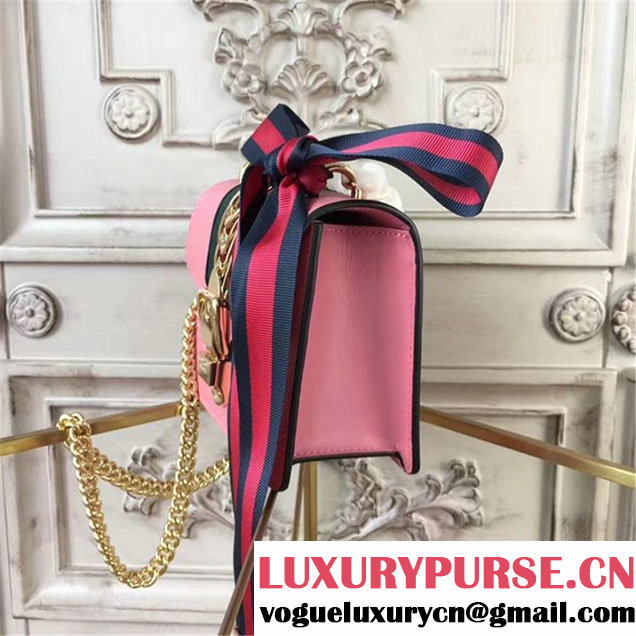 Gucci Sylvie Chain-Embellished Leather Medium Shoulder 20cm Bag Calfskin Leather Fall Winter 2017 Collection Pink