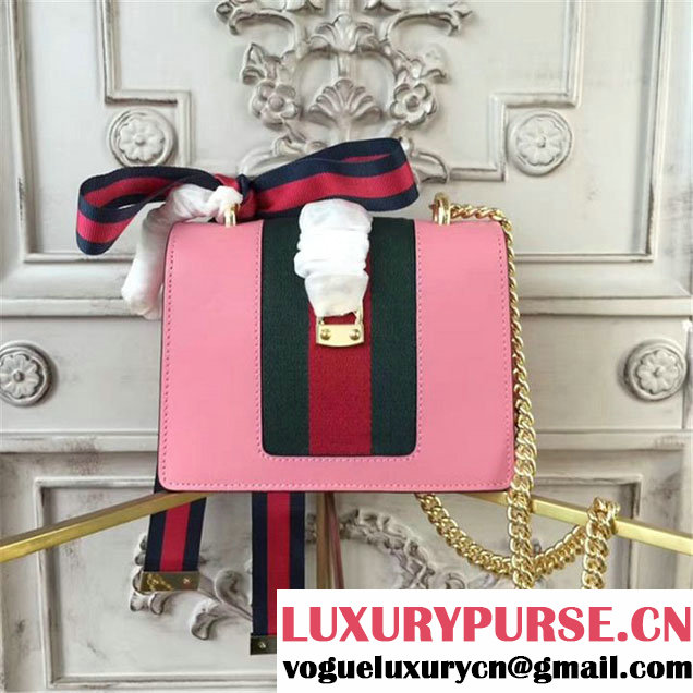 Gucci Sylvie Chain-Embellished Leather Medium Shoulder 20cm Bag Calfskin Leather Fall Winter 2017 Collection Pink