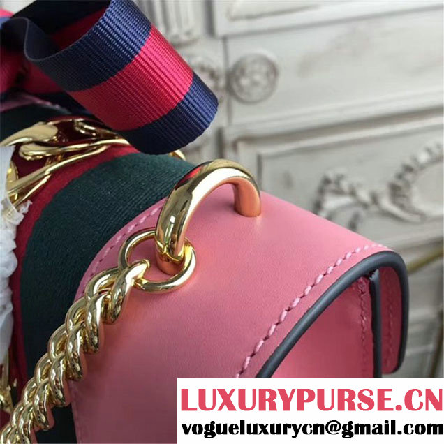 Gucci Sylvie Chain-Embellished Leather Medium Shoulder 20cm Bag Calfskin Leather Fall Winter 2017 Collection Pink