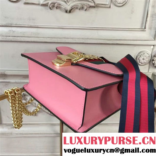 Gucci Sylvie Chain-Embellished Leather Medium Shoulder 20cm Bag Calfskin Leather Fall Winter 2017 Collection Pink