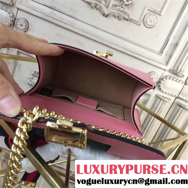 Gucci Sylvie Chain-Embellished Leather Medium Shoulder 20cm Bag Calfskin Leather Fall Winter 2017 Collection Pink