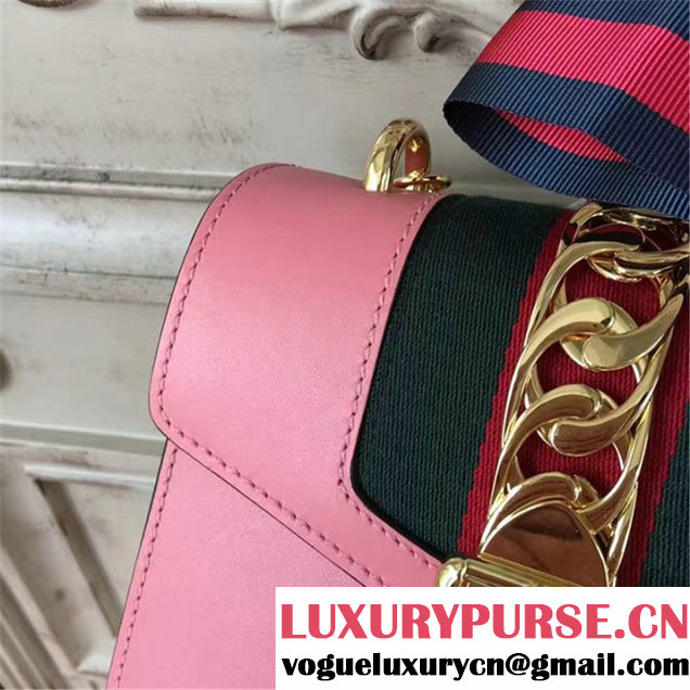 Gucci Sylvie Chain-Embellished Leather Medium Shoulder 20cm Bag Calfskin Leather Fall Winter 2017 Collection Pink
