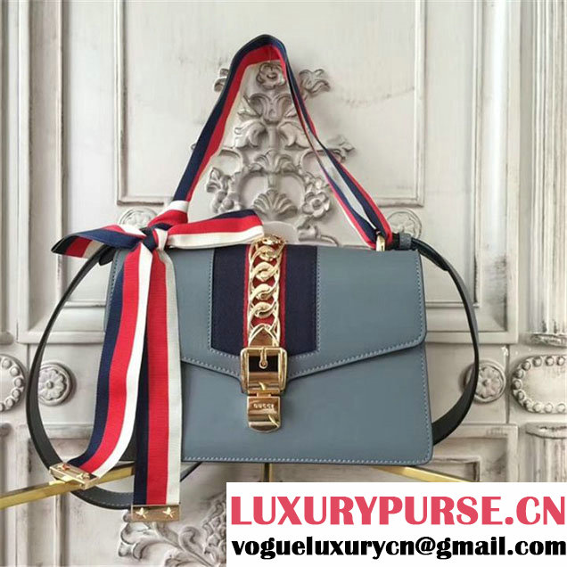 Gucci Sylvie Chain-Embellished Leather Medium Shoulder 25cm Bag Calfskin Leather Fall Winter 2017 Collection Grey