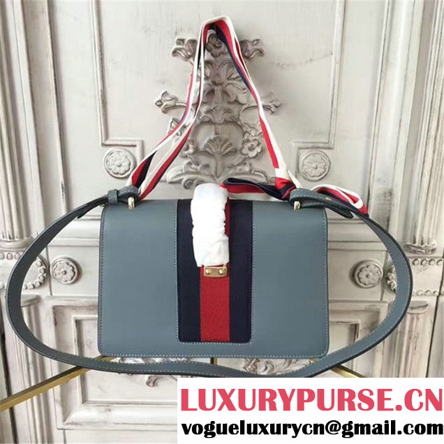 Gucci Sylvie Chain-Embellished Leather Medium Shoulder 25cm Bag Calfskin Leather Fall Winter 2017 Collection Grey