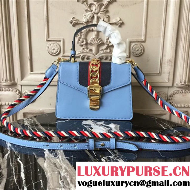 Gucci Sylvie Mini Satchel 20cm Bag with Rope 470270 Spring Summer 2017 Collection Light Blue