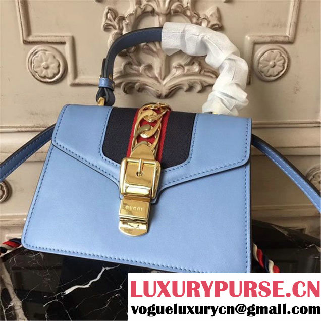 Gucci Sylvie Mini Satchel 20cm Bag with Rope 470270 Spring Summer 2017 Collection Light Blue
