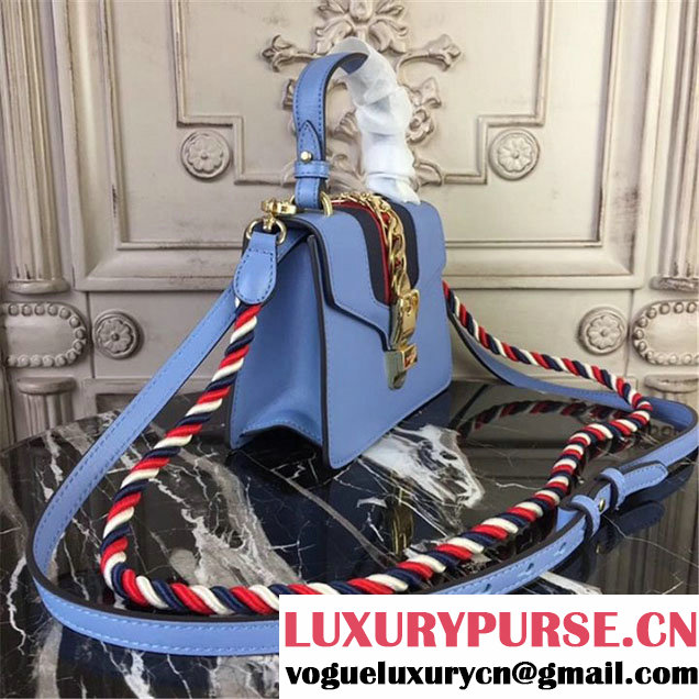 Gucci Sylvie Mini Satchel 20cm Bag with Rope 470270 Spring Summer 2017 Collection Light Blue