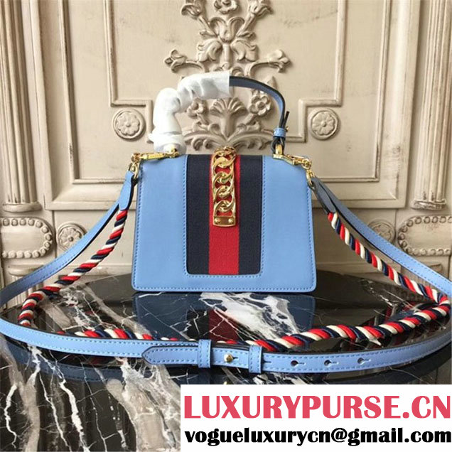 Gucci Sylvie Mini Satchel 20cm Bag with Rope 470270 Spring Summer 2017 Collection Light Blue