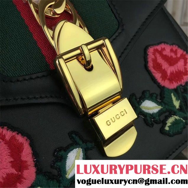 Gucci Sylvie Flower Embroidery Mini Bag 470270 20cm Spring Summer 2017 Collection Black