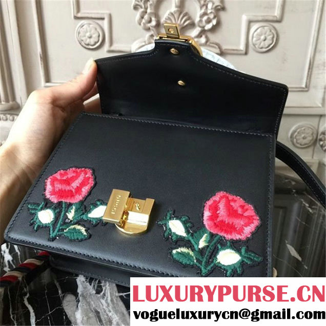 Gucci Sylvie Flower Embroidery Mini Bag 470270 20cm Spring Summer 2017 Collection Black