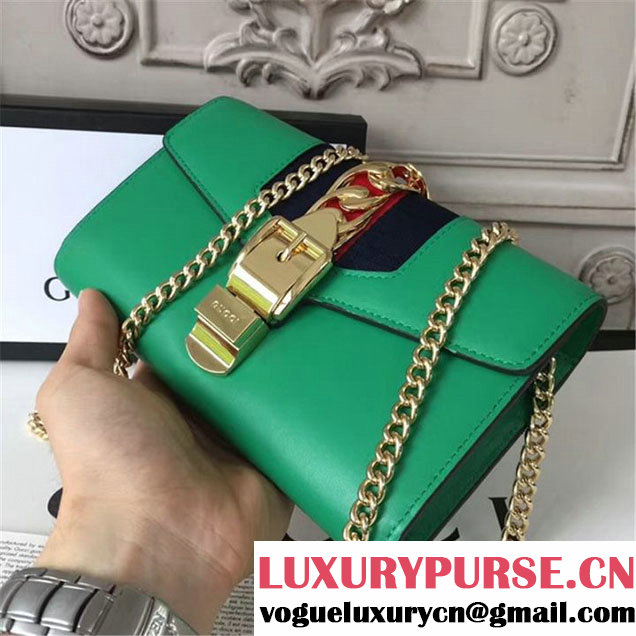 Gucci Sylvie Chain Clutch 20cm Bag 470270 Calfskin Leather Spring Summer 2017 Collection Green